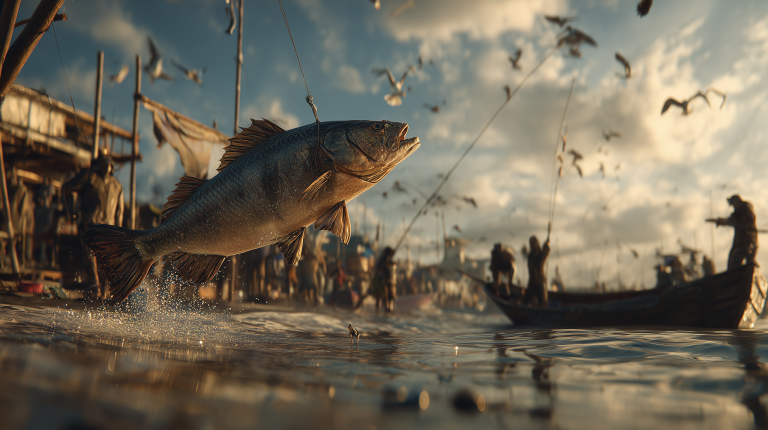 Large fish being caught by fishermen, symbolizing how ecommerce marketers must target customers at the right stage of their journey instead of fishing in empty waters.