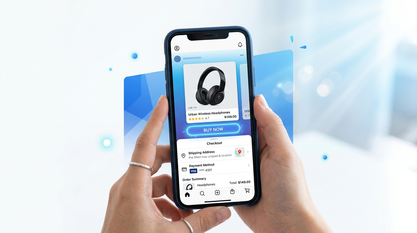Meta in-ad checkout buy now button - social commerce mobile interface