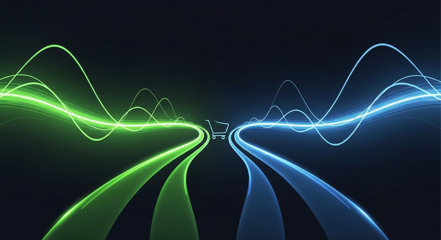 Abstract ecommerce marketing analytics streams showing blended performance measurement