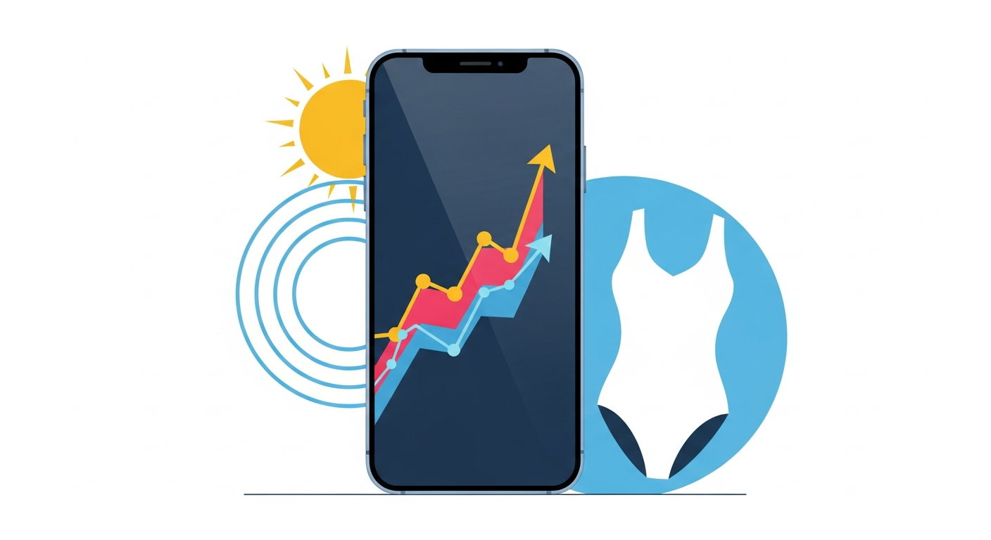 Swimwear Meta ads scaling strategy — in-season performance graph illustration